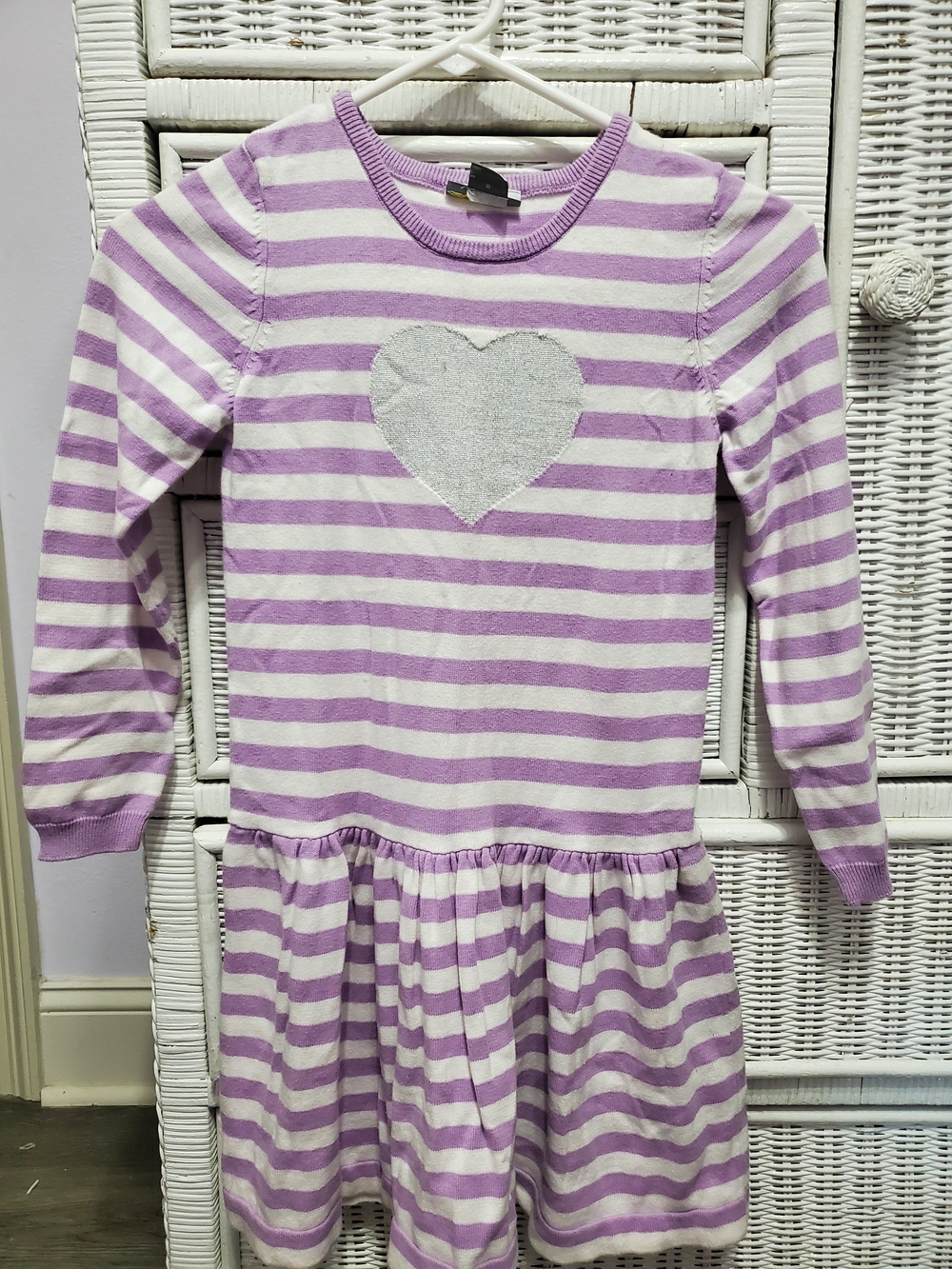 Girls' Lavender Stripe Heart Casual Dress